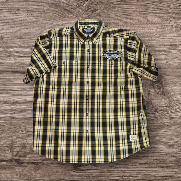 Harley-Davidson Yellow and Black Casual Button Down Shirt Size XL - Picture 1 of 7